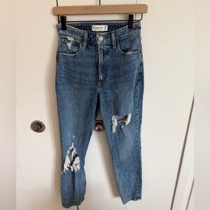 Abercrombie & Fitch High Rise Distressed Blue Jeans, Size 24